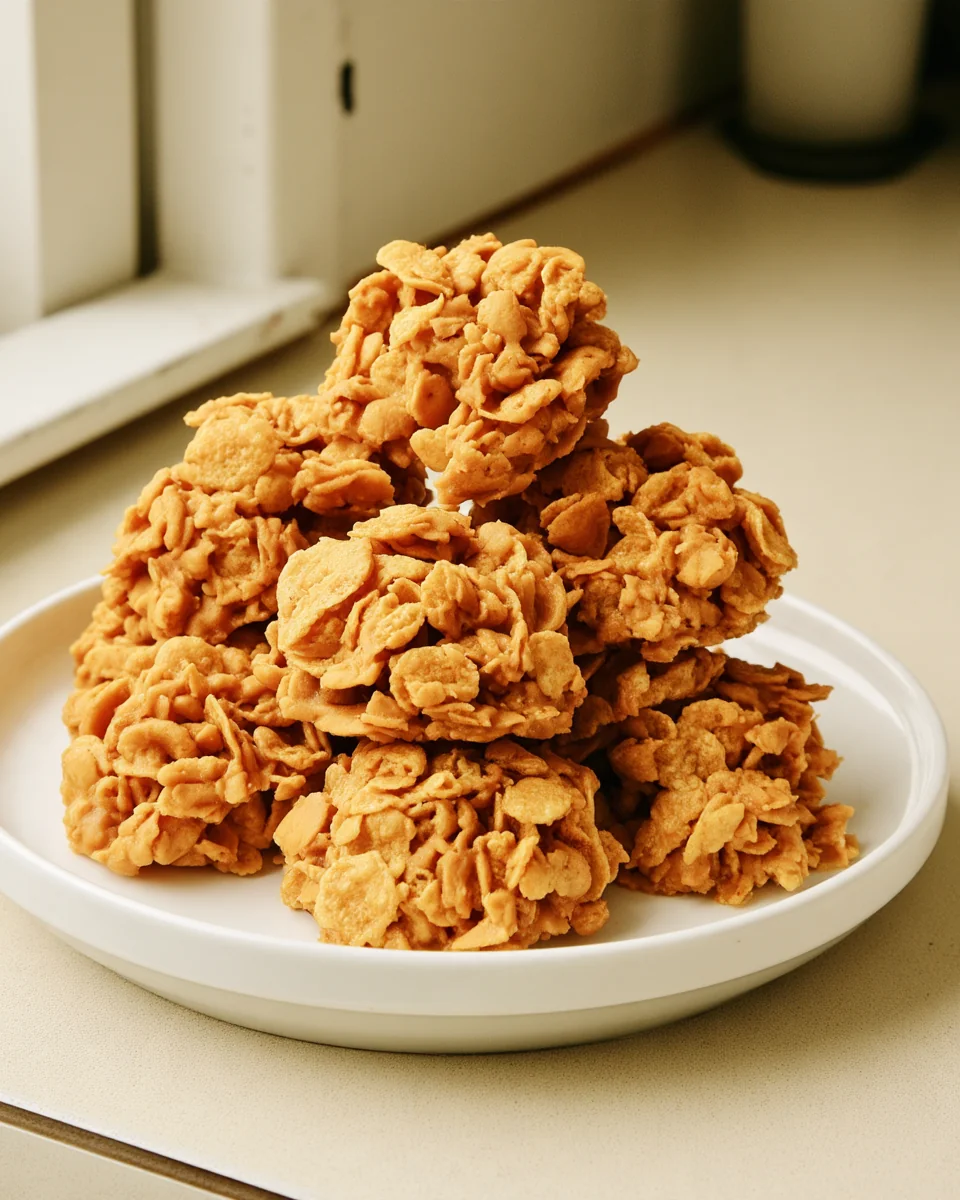 No Bake Peanut Butter Corn Flake Cookies