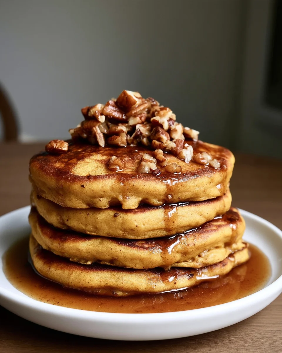 Pumpkin Pancakes Recipe with Cinnamon Pecan Syrup